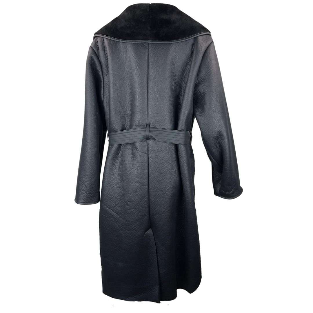 Cleo Faux Leather Wrap Coat with Velour Collar