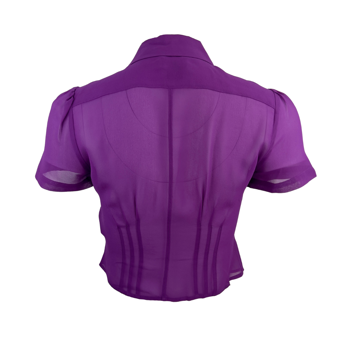 Club Monaco Short Sleeve Cropped Sheer Purple Blouse