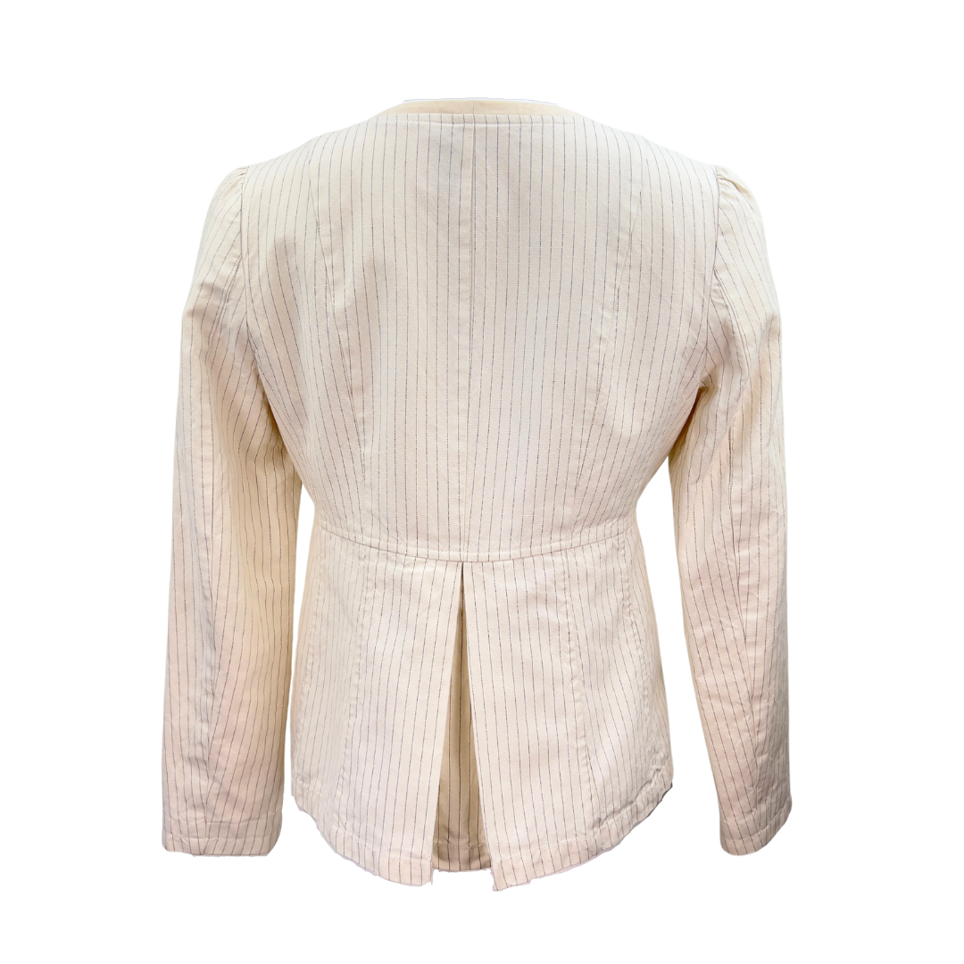 Collarless Cream Pinstripe Banana Republic Blazer