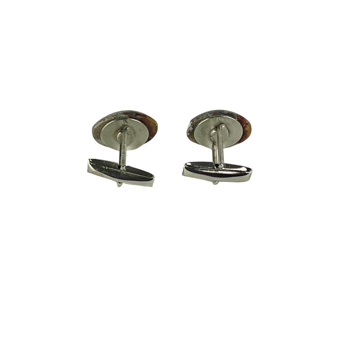Grey Oval Marble Look Cufflinks with Silver