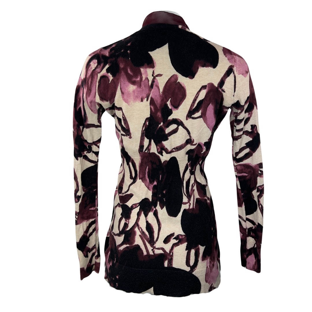 Simply by Vera Wang Tie Front Cardigan with Abstract Purple Flowers