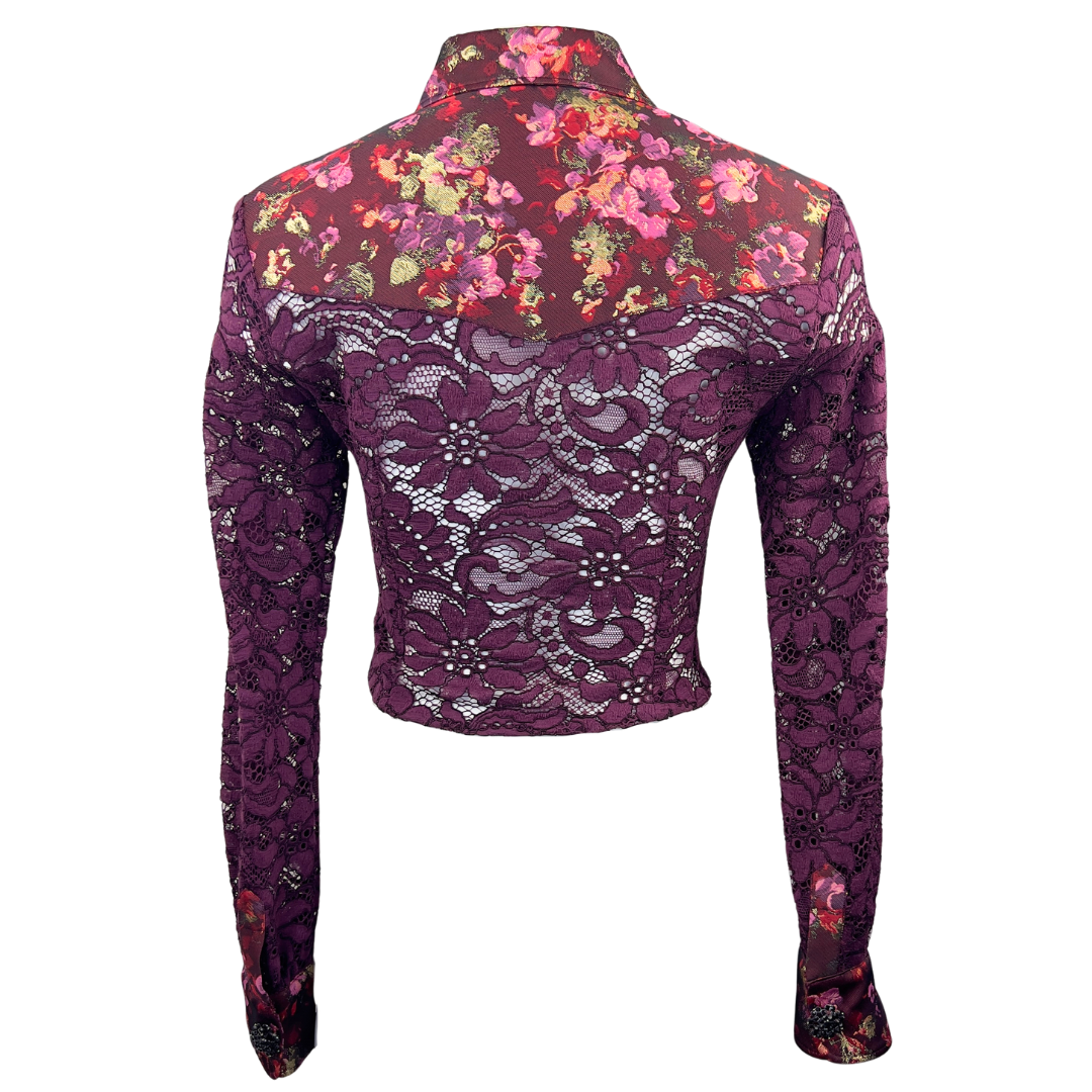 Dolce & Gabbana Burgundy Lace Crop Top wiith Floral Jacquard Collar