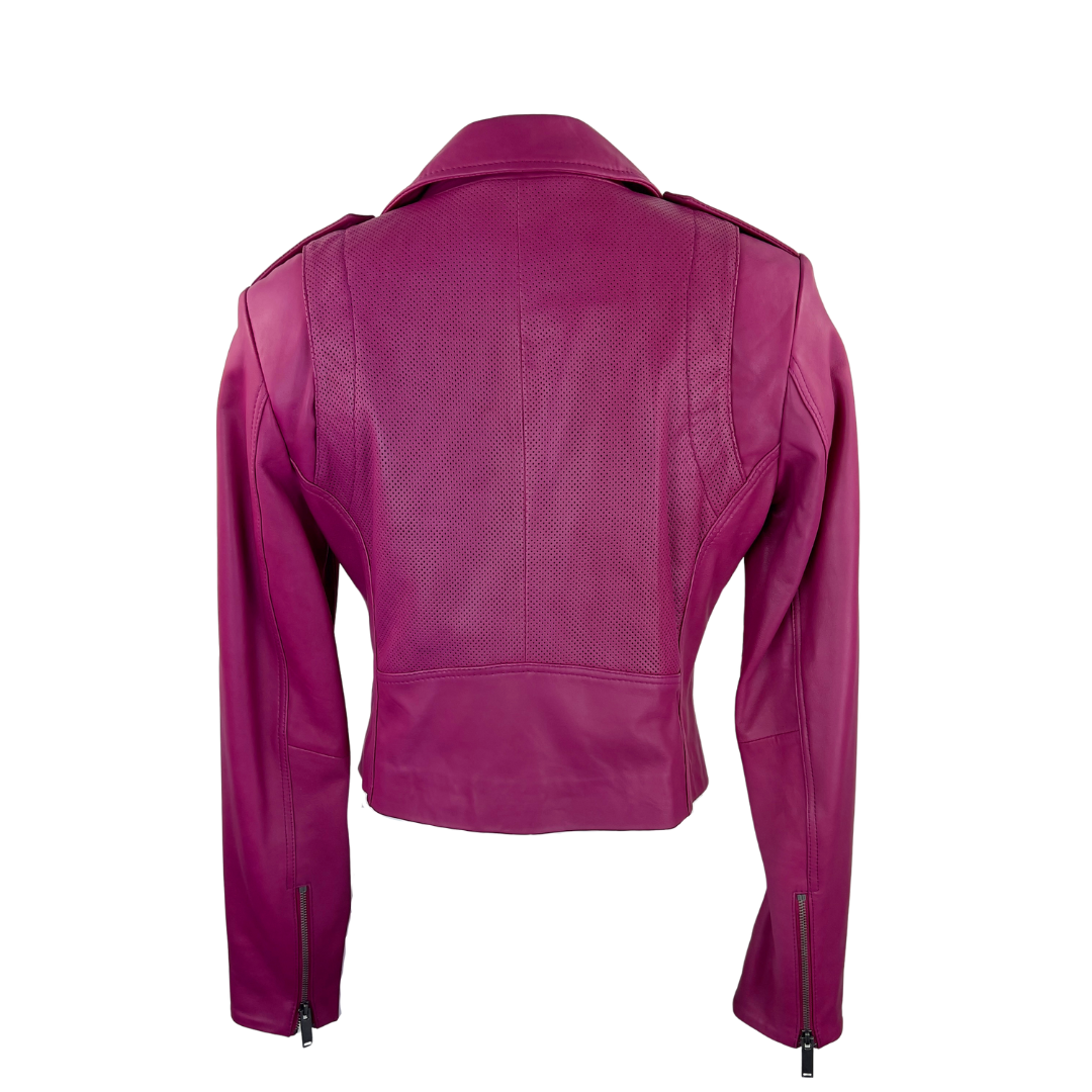 Danier Magenta Leather Biker Jacket