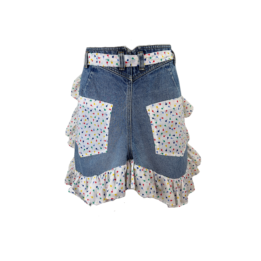 Unique Denim Bum Half Apron With Ruffle Trim