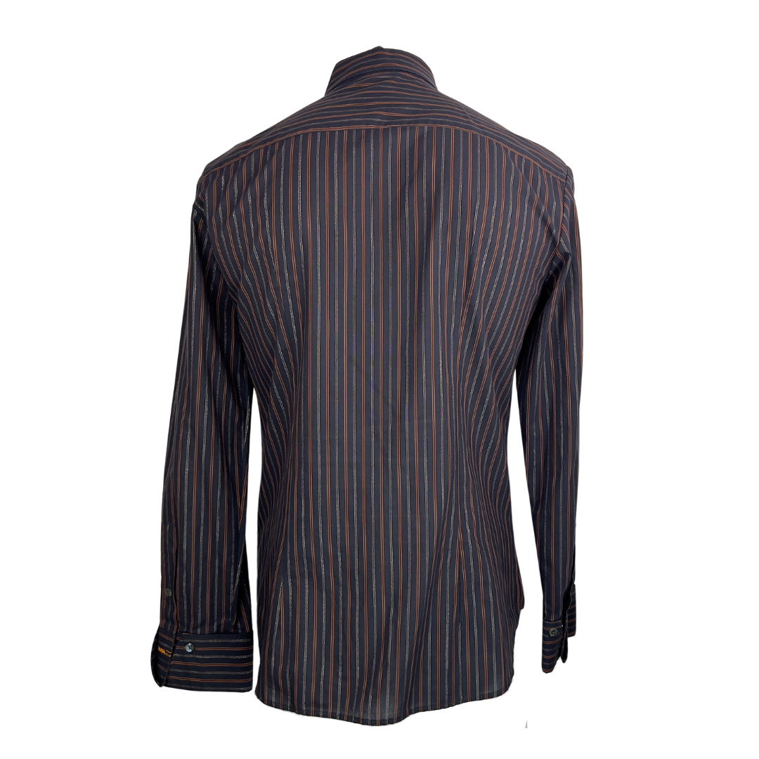 Dolce and Gabbana Black Dress Shirt with Silver and Orange Pinstripes