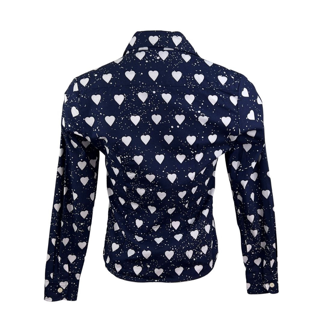Navy Dress Shirt with White Heart Print by EFR