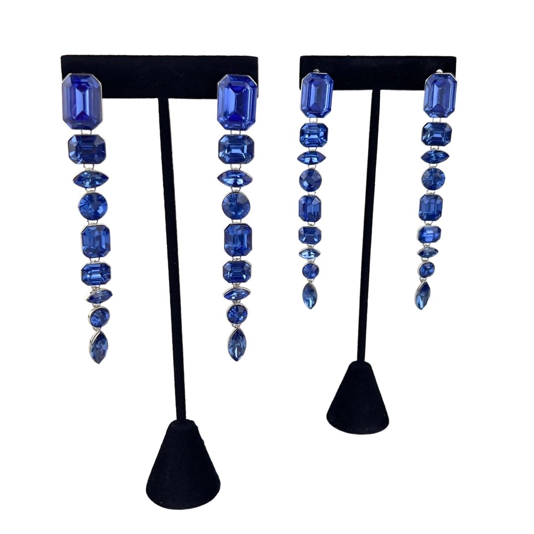 Blue Graduated Crystal Drop Earrings