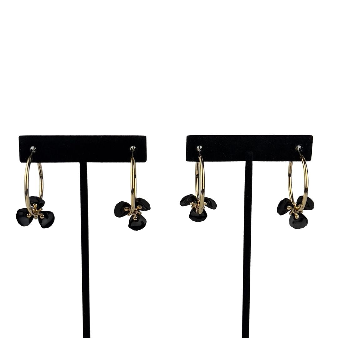 Gold Hoop with Black Flower