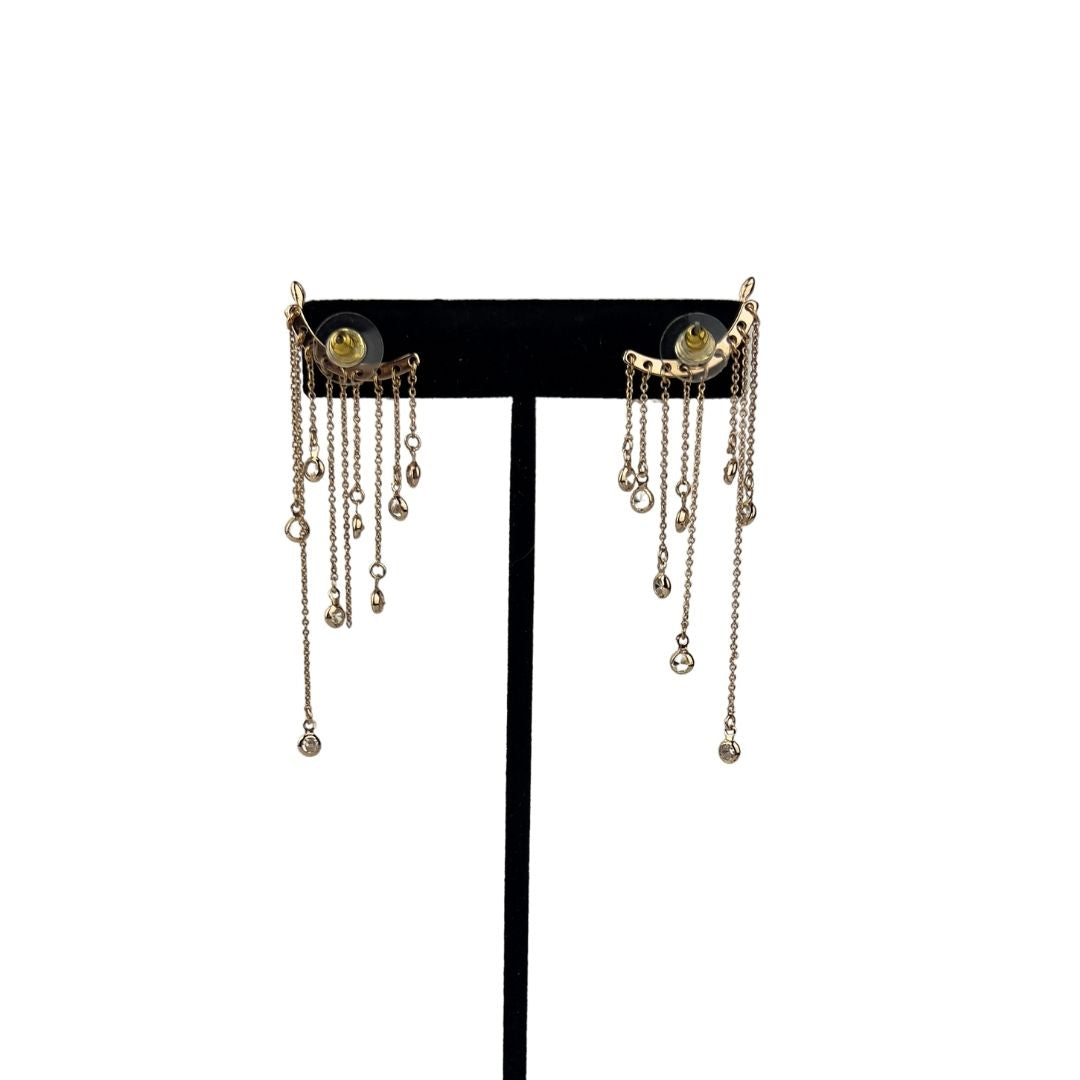 Gold Leaf Crawler Earrings with Droplets