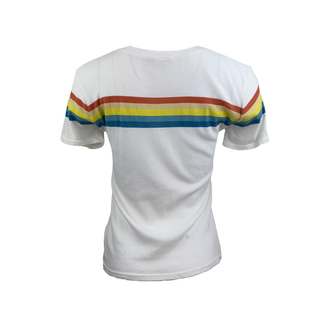 Elizabeth & James White T with Rainbow Stripe