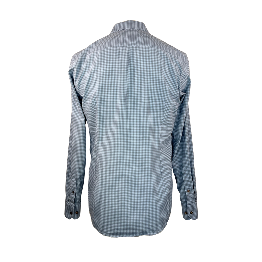 Eton Blue and Grey Check Slim Dress Shirt 16