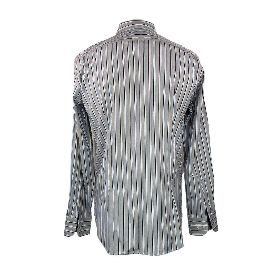 Etro Grey, White, Blue and Navy Stripe Dress Shirt 16.5