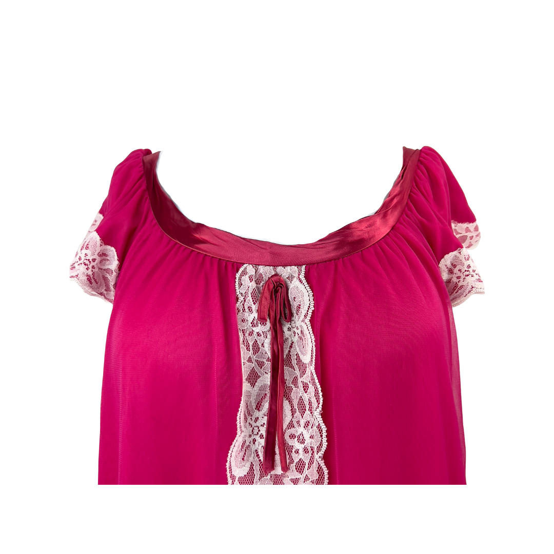 Vintage Floor Length Fuchsia Nightgown with Capped Sleeves