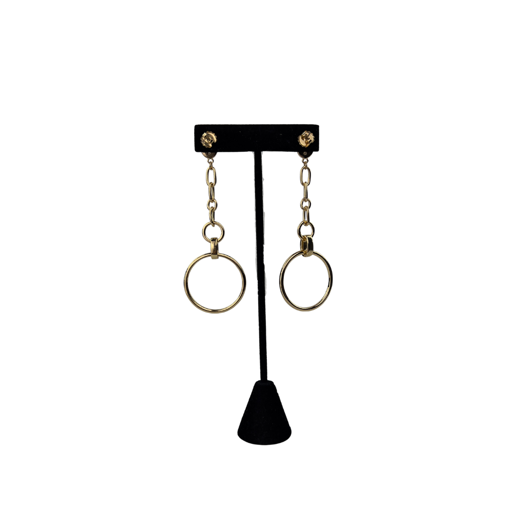Gold Circle Dangle Earrings with Pearl