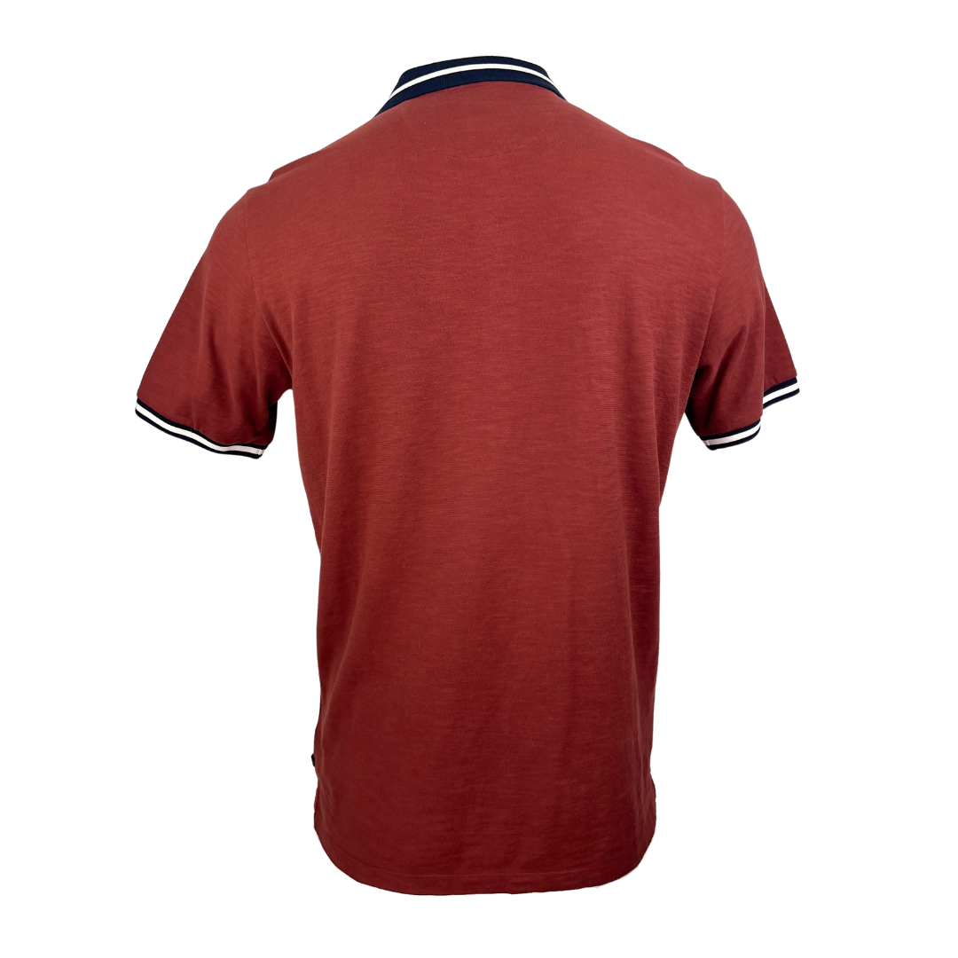 Good Man Brown Polo with Navy and White Stripe Trim