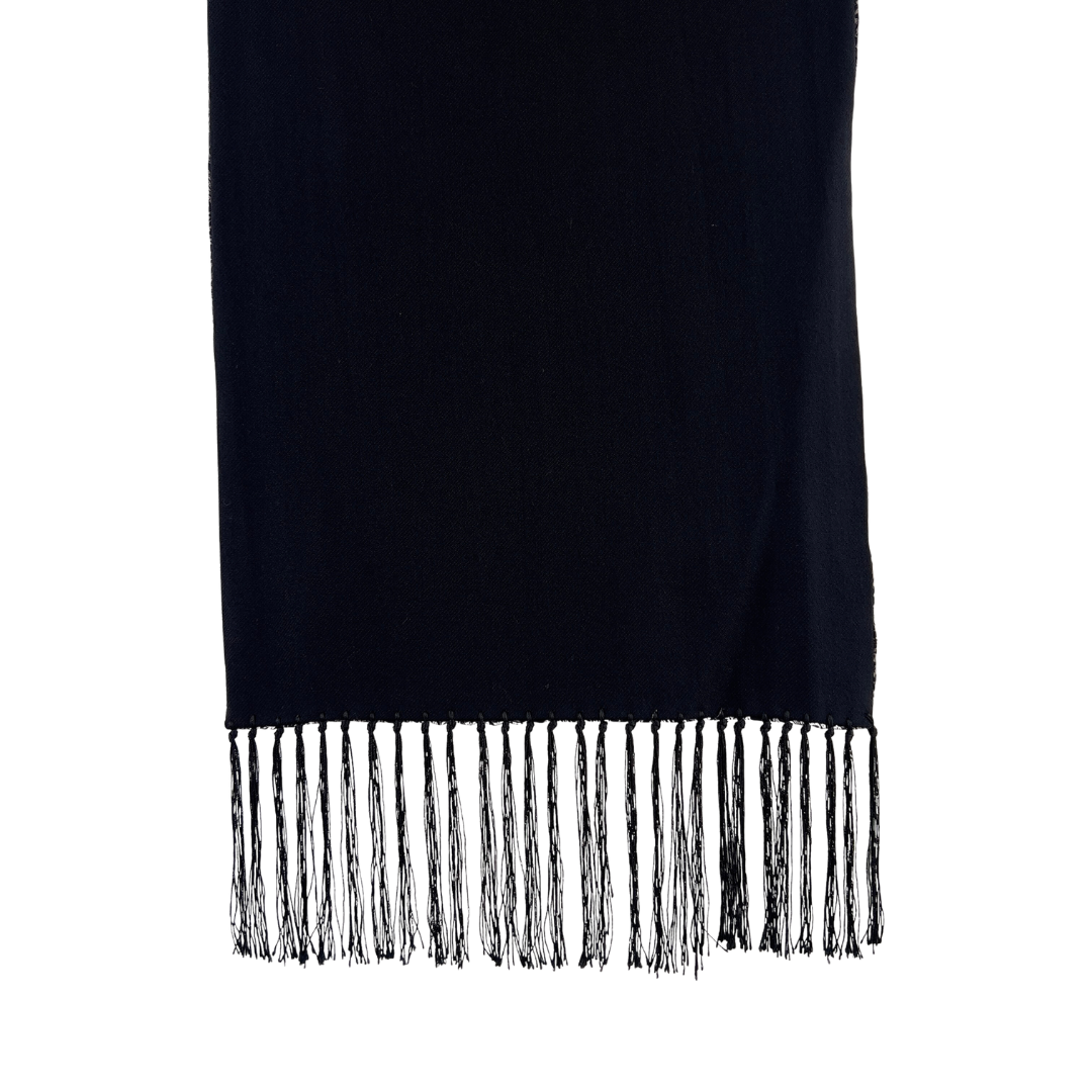 Grey and Black Paisley Scarf with Tassels