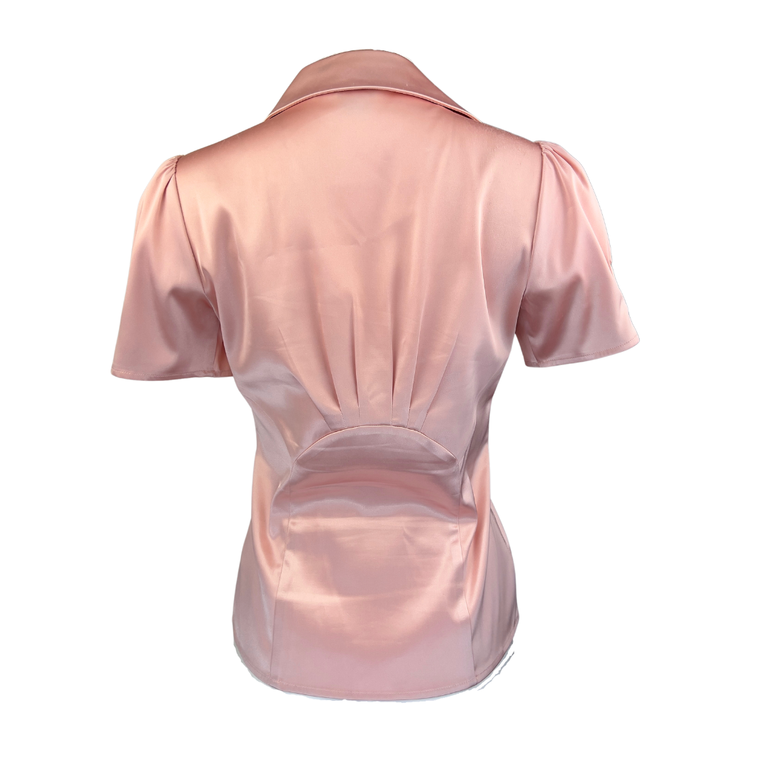 Guess Pink Satin Short Sleeve Blouse with Rouching
