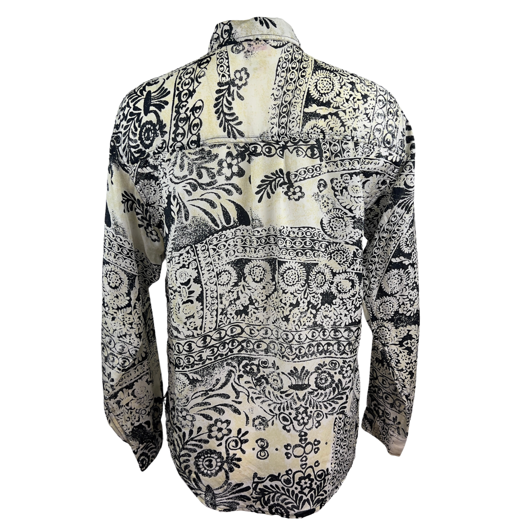 Silk Beige and Black Bandana Print Blouse