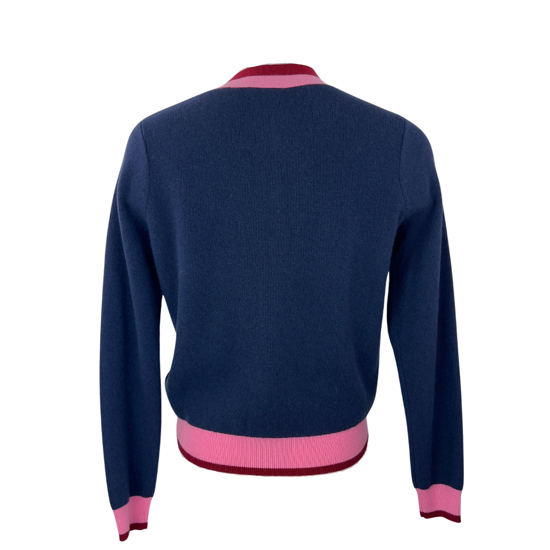 Kate Spade Cashmere Cardigan in Navy with Pink Tipping