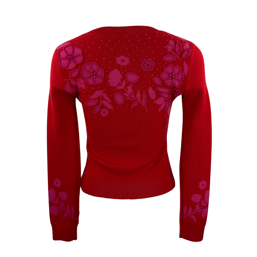 Kate Spade Red Sweater with Pink Floral Beading