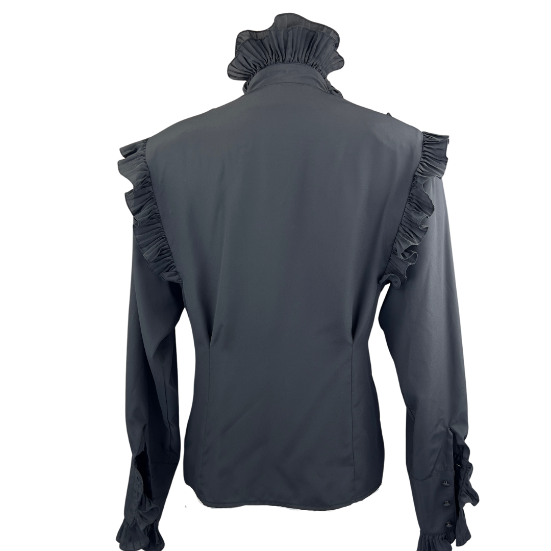 Rose Marie's Vintage Black Blouse with Ruffled Collar and Chest