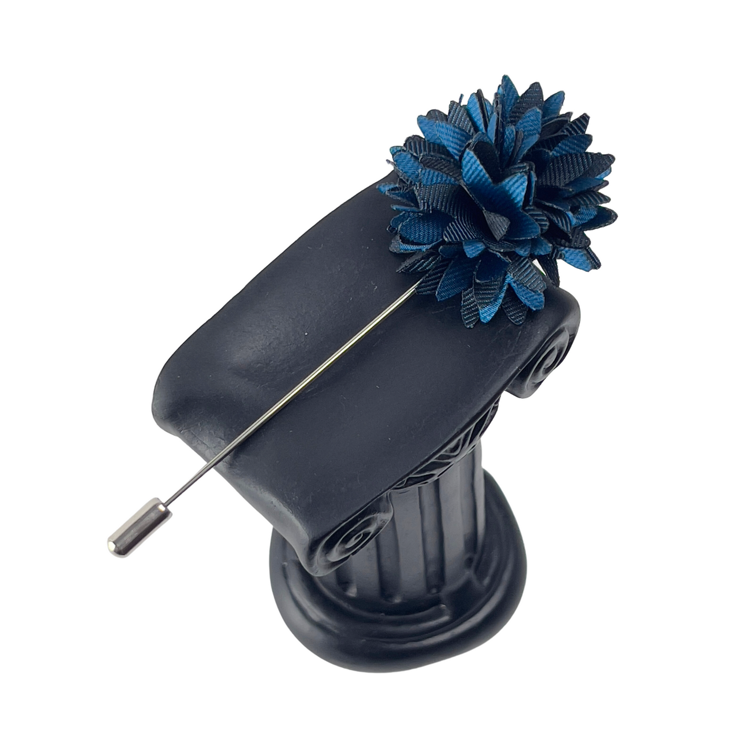 Blue Fabric Flower and Silver Lapel Pin