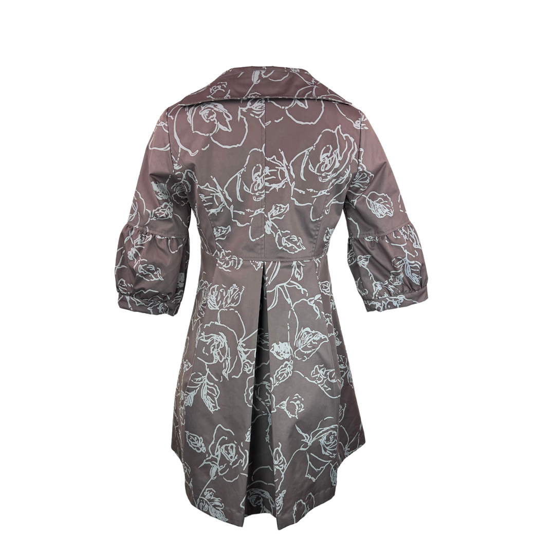Max Mara Abstract Floral Trench with 3/4 Sleeve