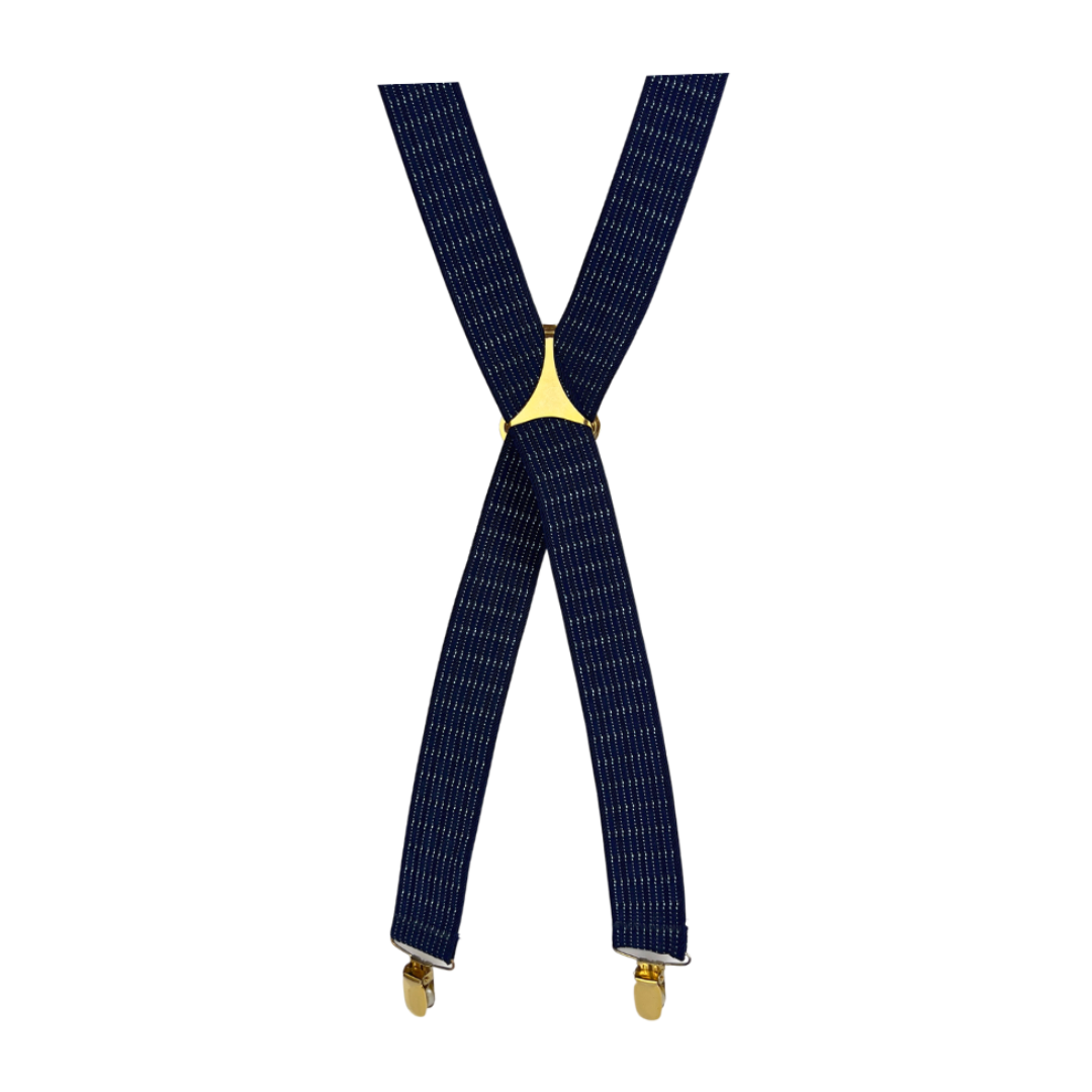 Navy Suspender with Topstitch and Gold Hardware