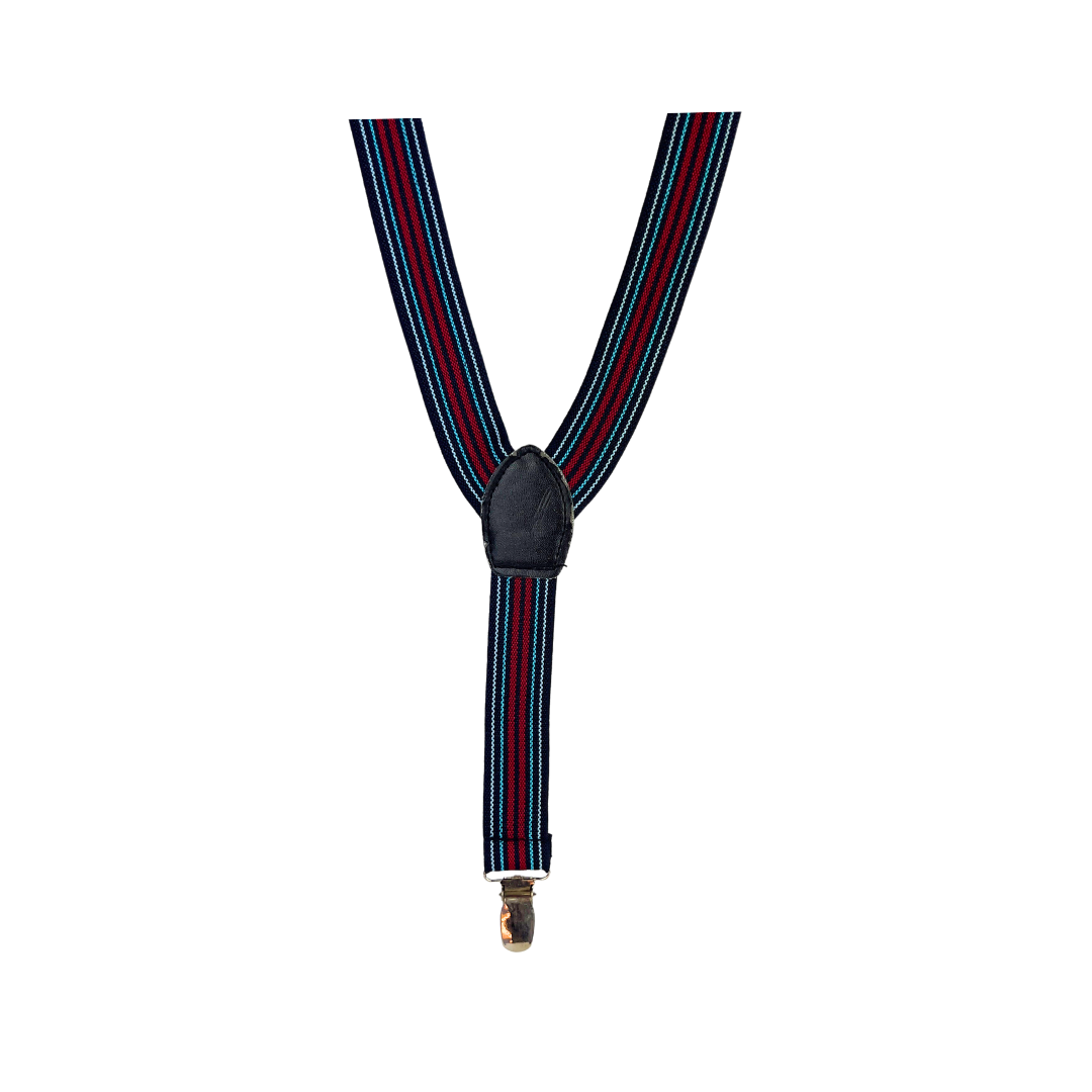 Navy, Red and Teal Striped Suspenders