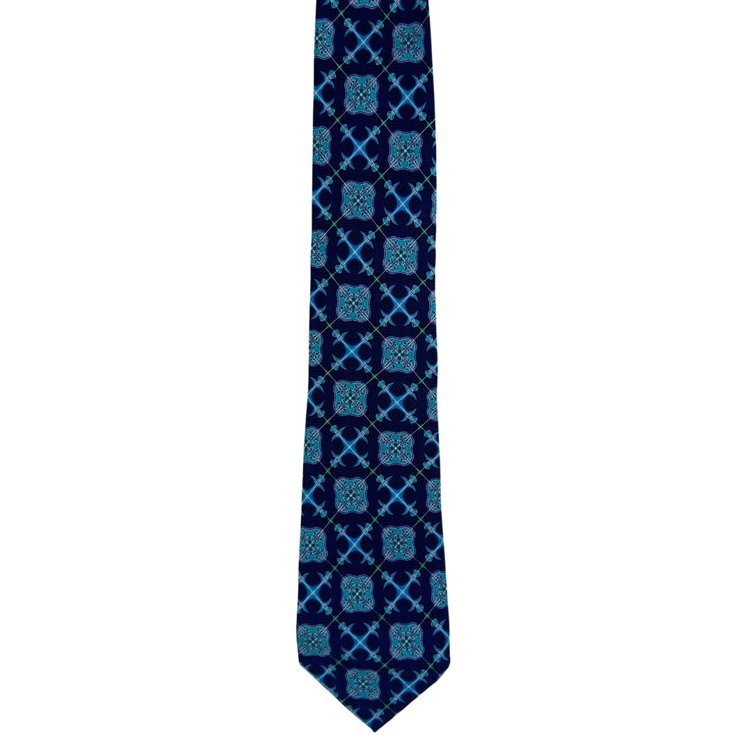 Navy Etro Tie withTurquoise Tile Print