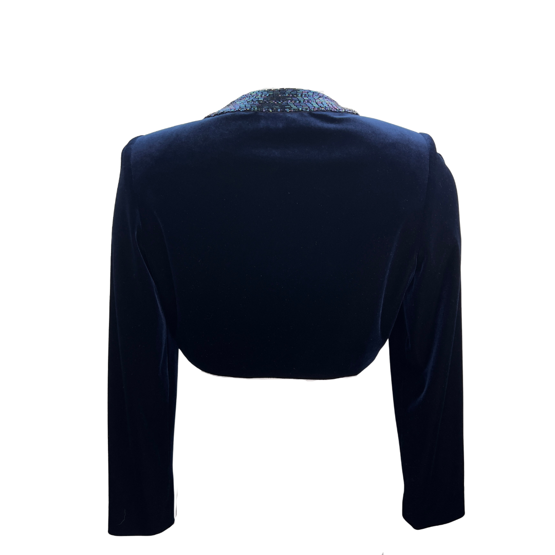 Navy Velvet Bolero with Beaded Neckline