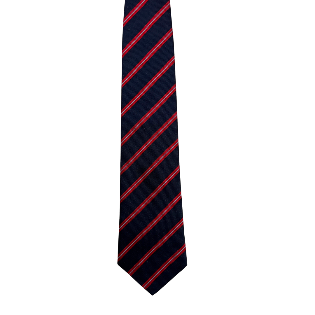 Navy Tie with Red Left Leaning Stripes