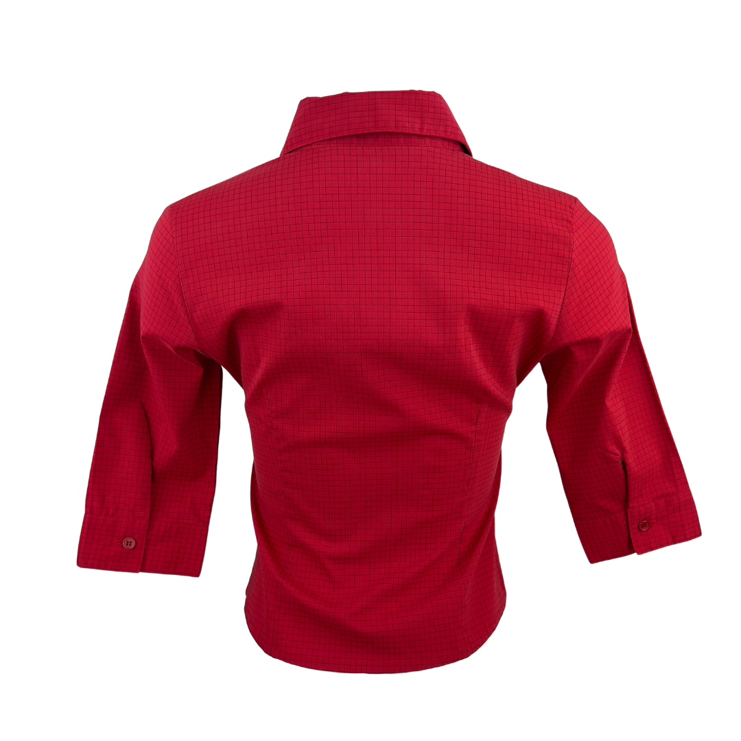 Red 3/4 Sleeve Fitted Blouse