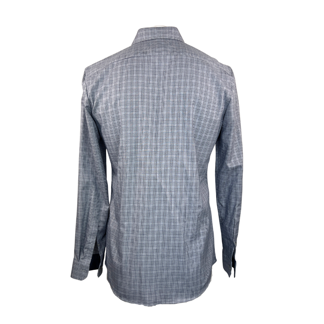 Olym No 6 Grey and Navy Plaid Dress Shirt