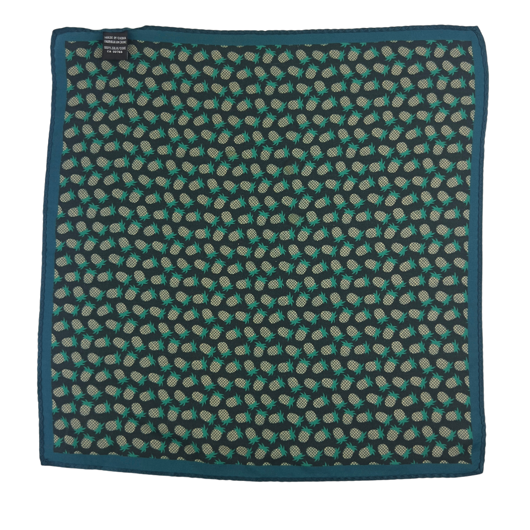 Pineapple Print Pocket Square with Teal Border