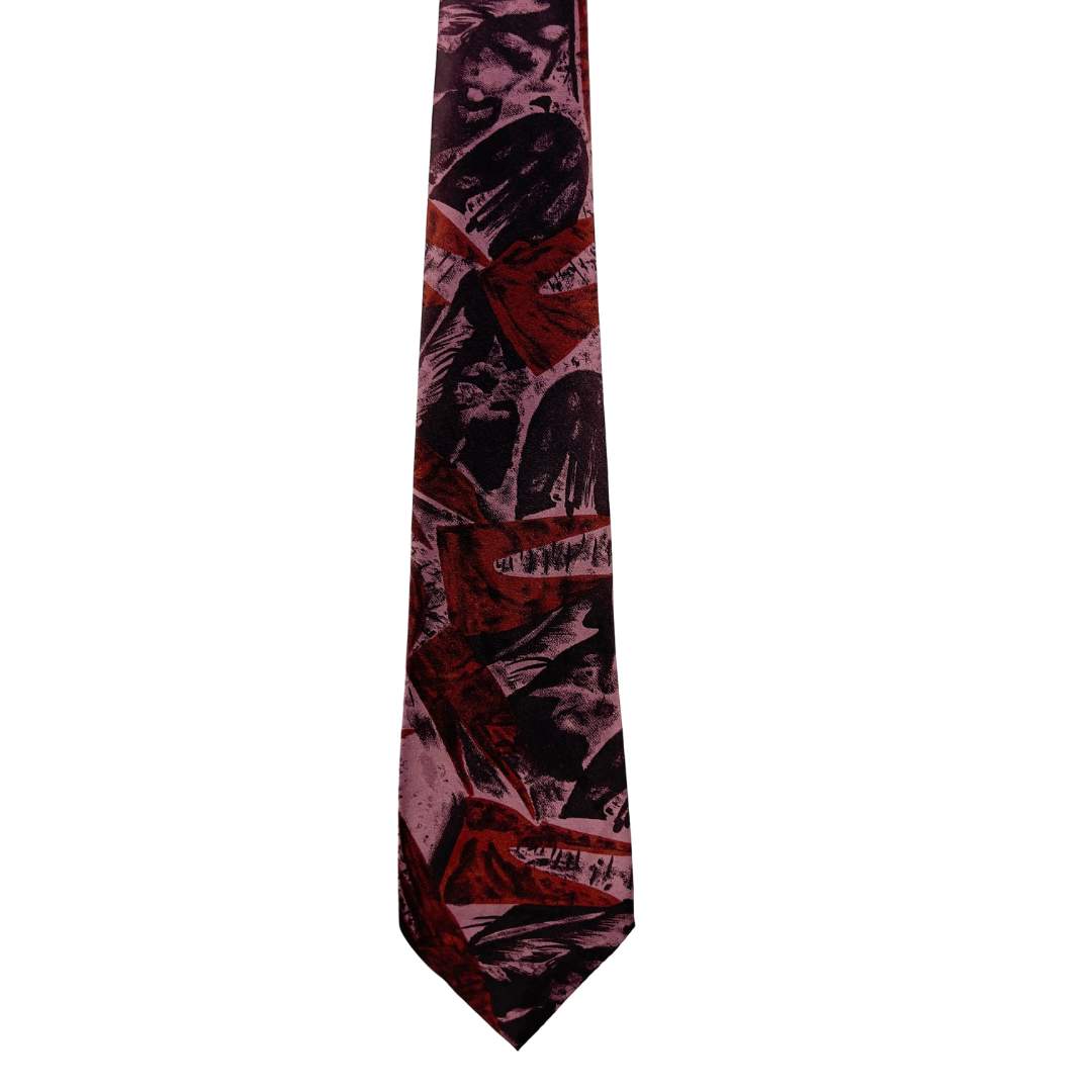 Pink, Black and Red Abstract Printed Tie
