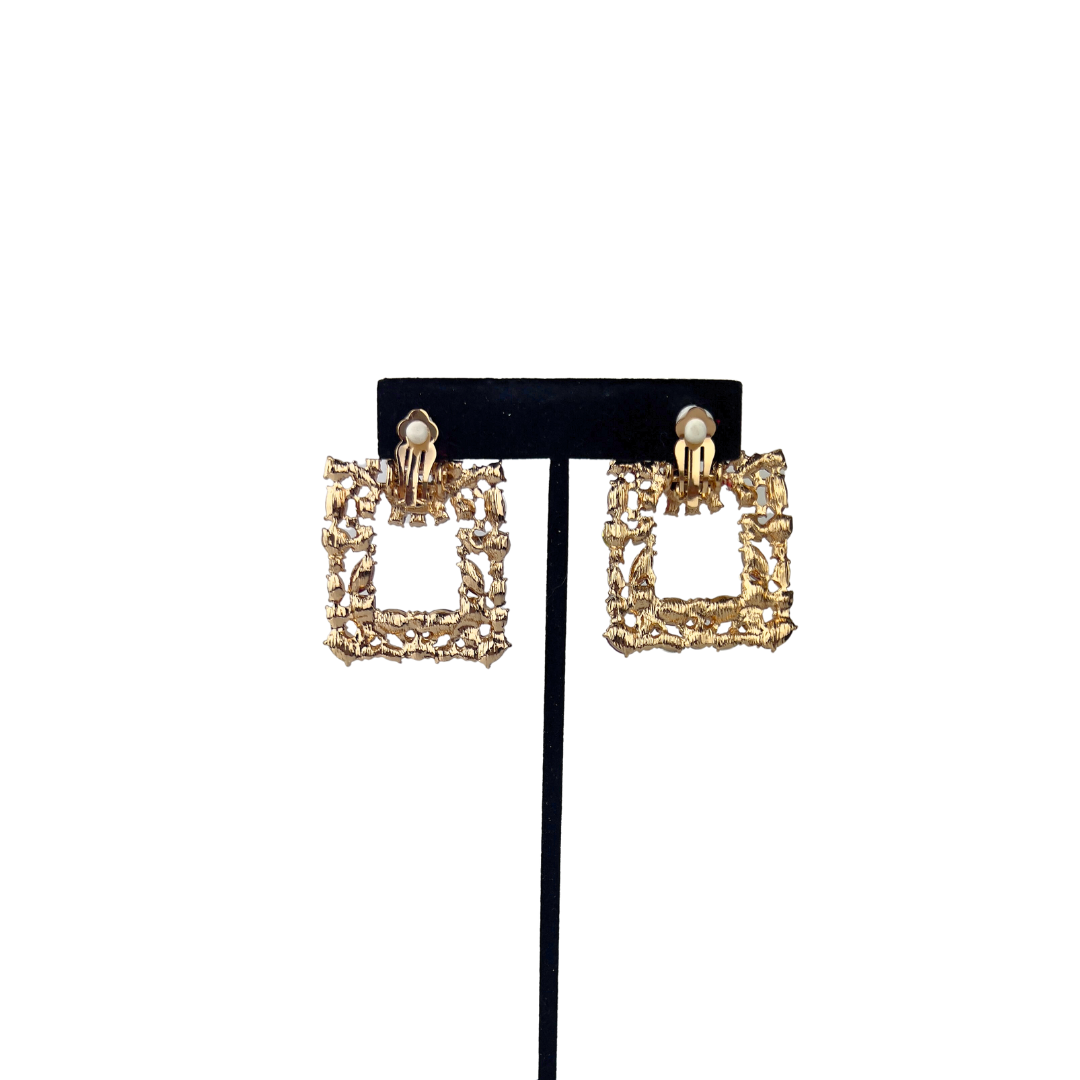 Pink Crystal Square Drop Earrings