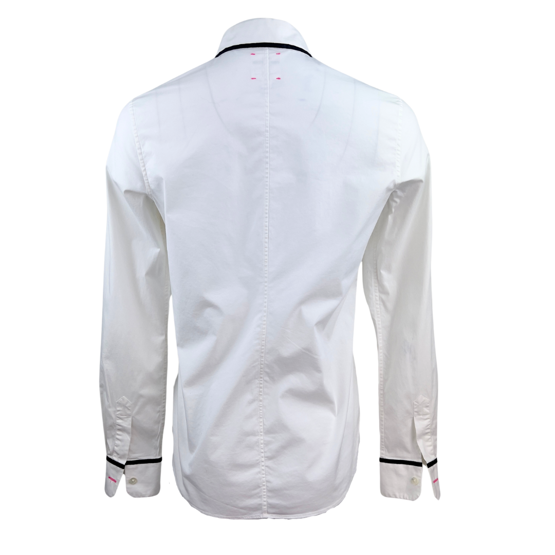 Pink Tartan White Dress Shirt with Black Lined Chest Pocket