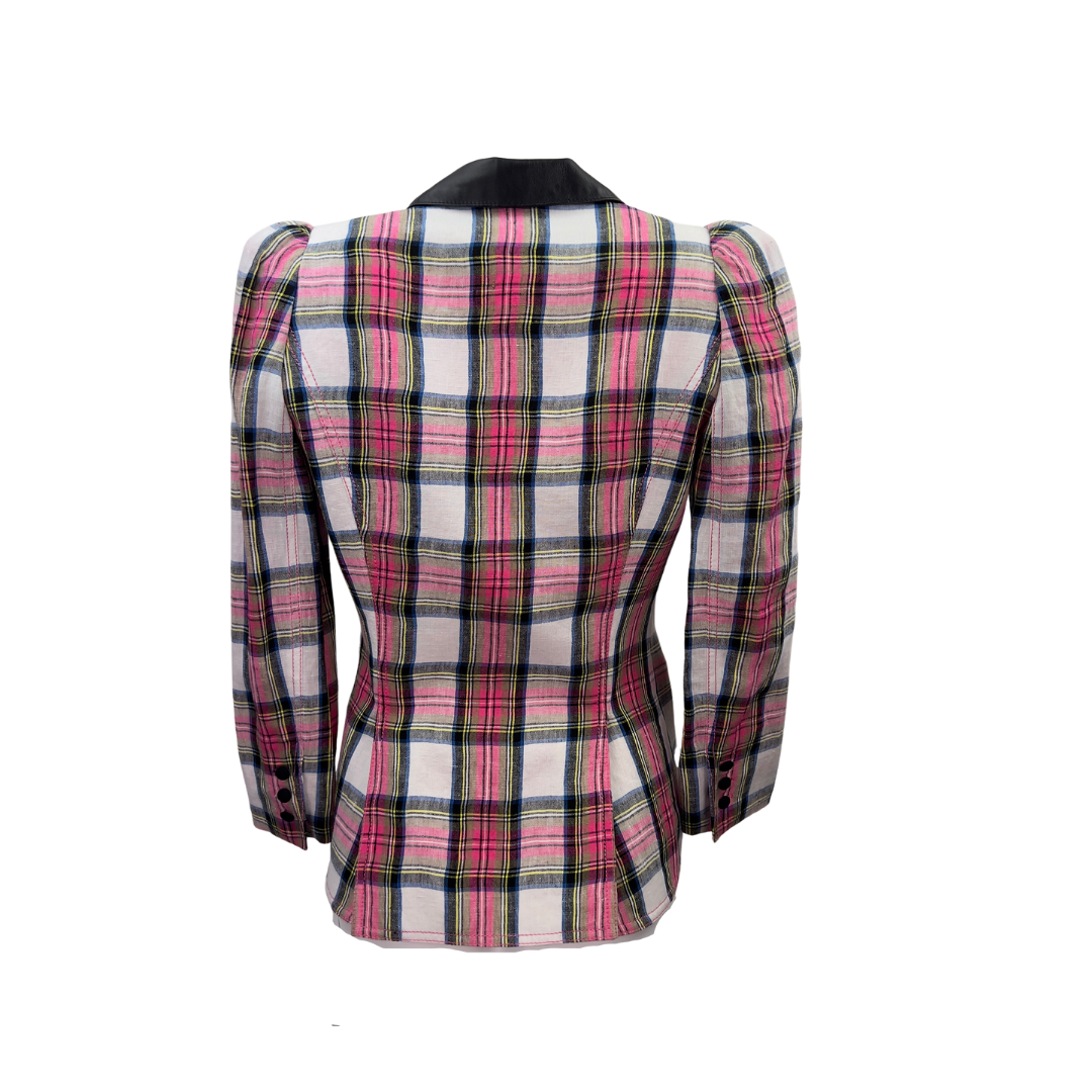 Pink and White Plaid Smythe Blazer with Leather Lapel