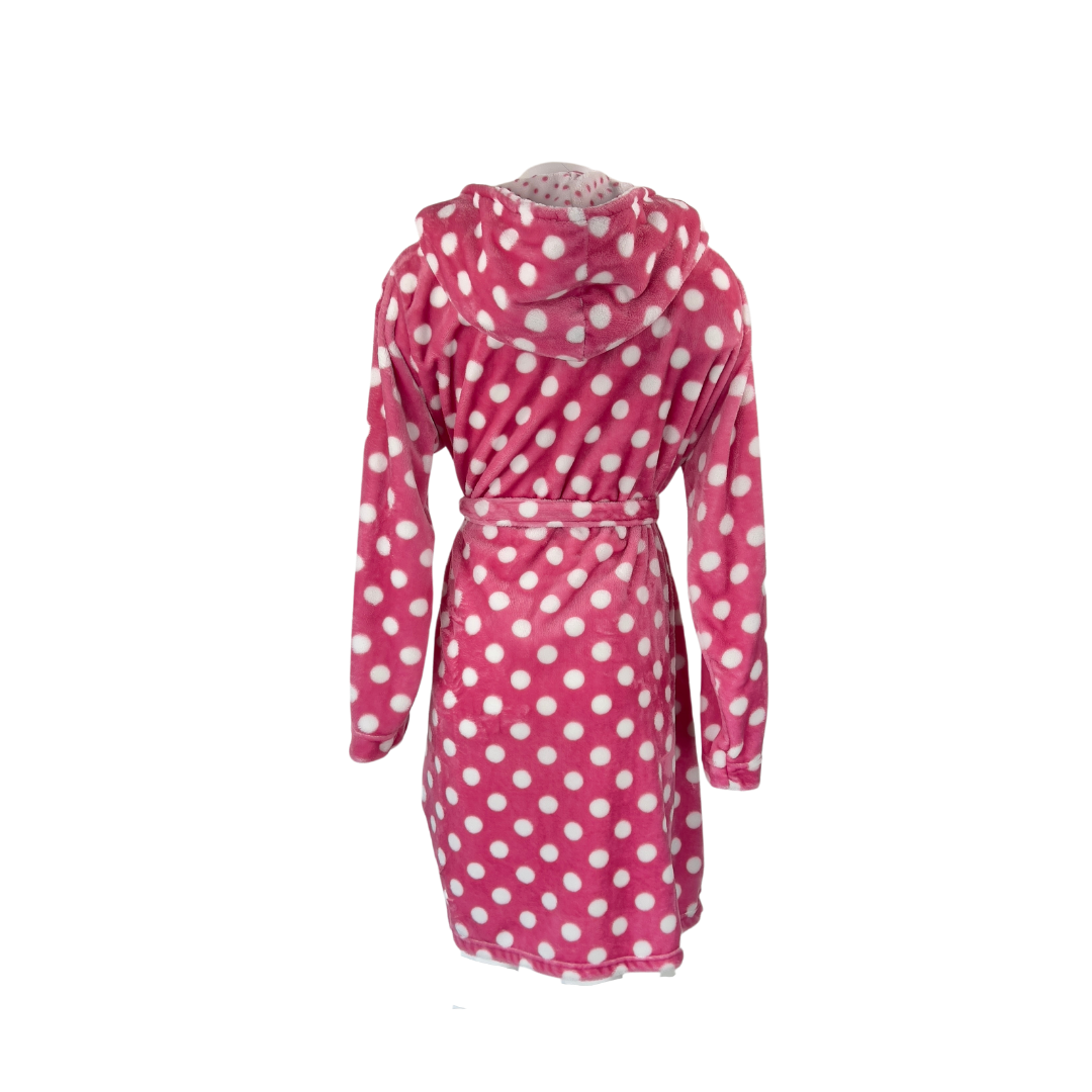 Pink and White Polka Dot Fleece Robe