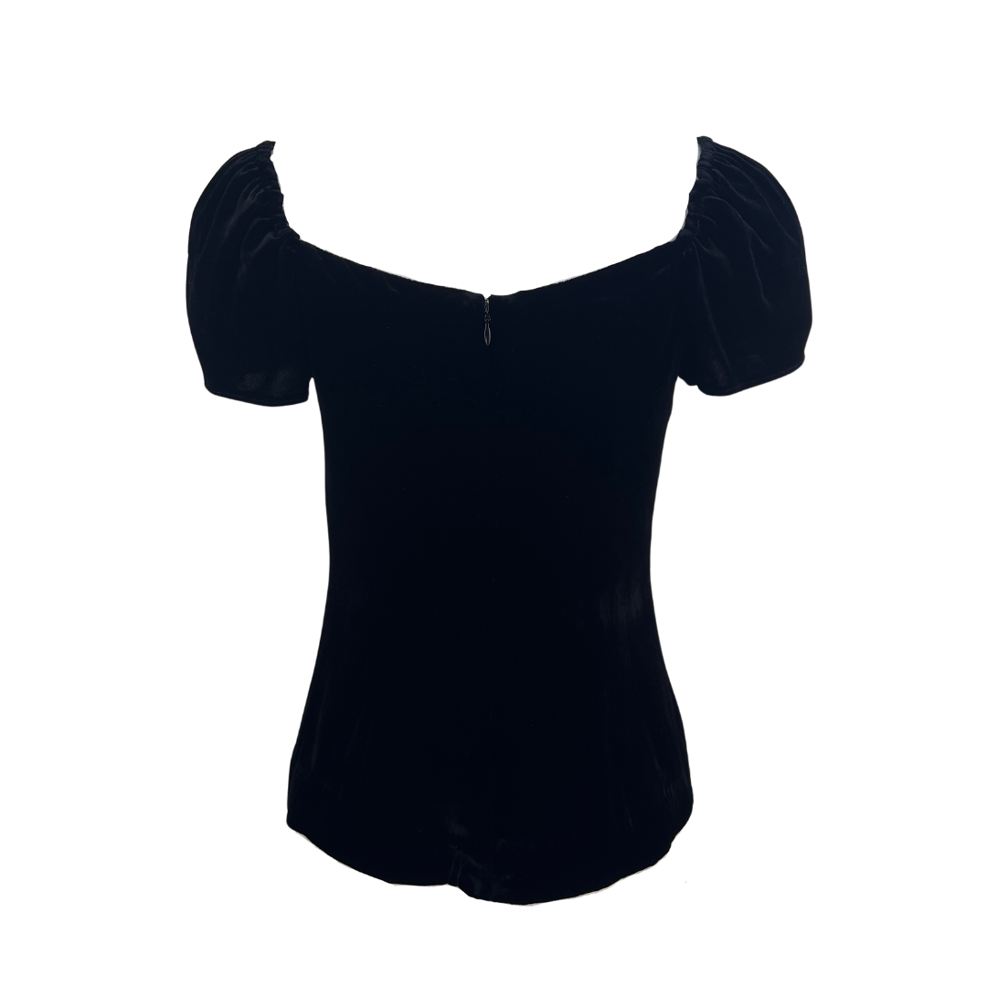 Polo Ralph Lauren Black Velvet Sweetheart Short Sleeve Blouse