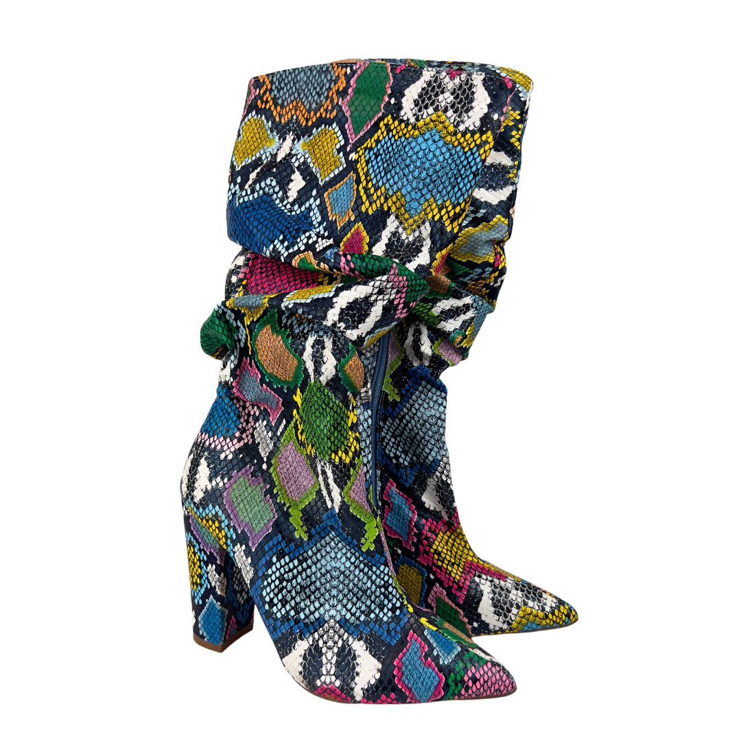 Rainbow Snakeskin Gathered Boots