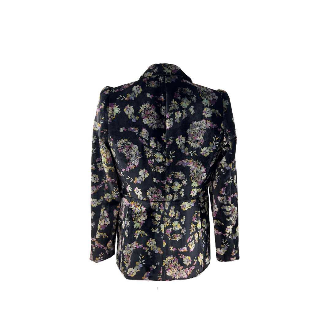 Rebecca Taylor Black Floral Velvet Blazer