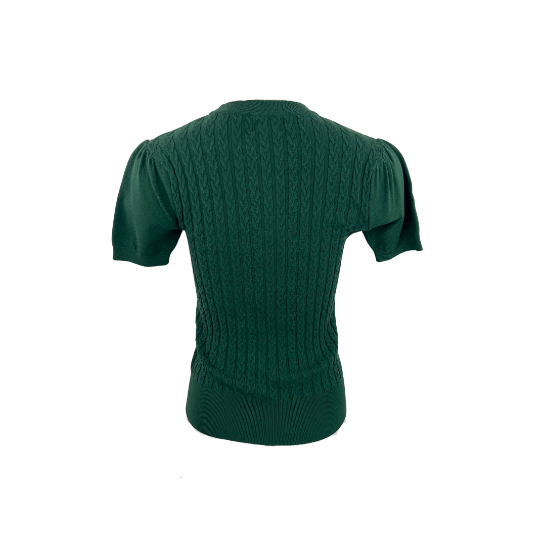 Retro Green Short Sleeve Sweater with Horse Head