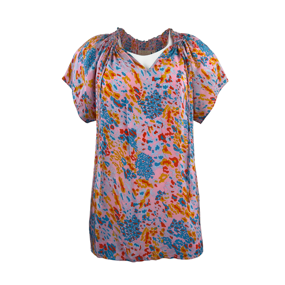 Rungolee Abstract Pink, Blue and Orange Silky Blouse