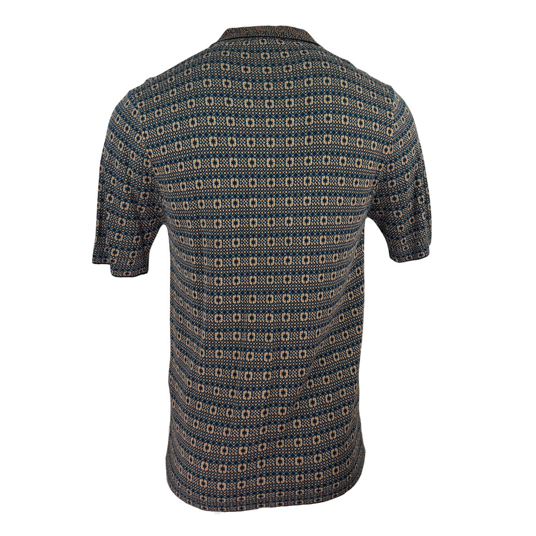 Scotch and Soda Orange, Blue and Navy Tile Print Knit Camp Shirt