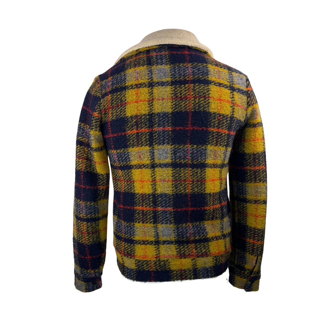 Scotch and Soda Yellow Plaid Jacket with Shearling Collar