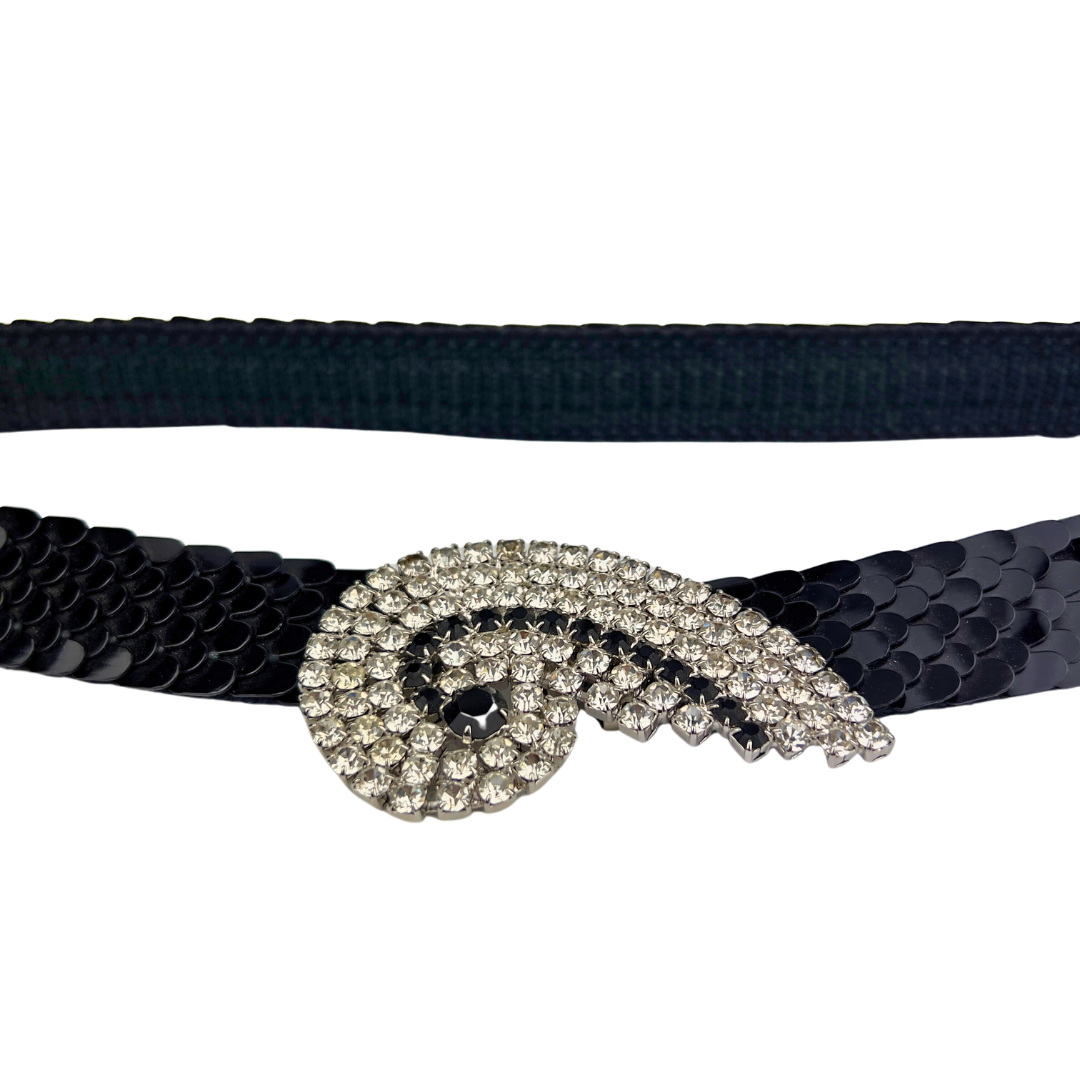 Black and Silver Belt with scales and Crystal Seashell Closure