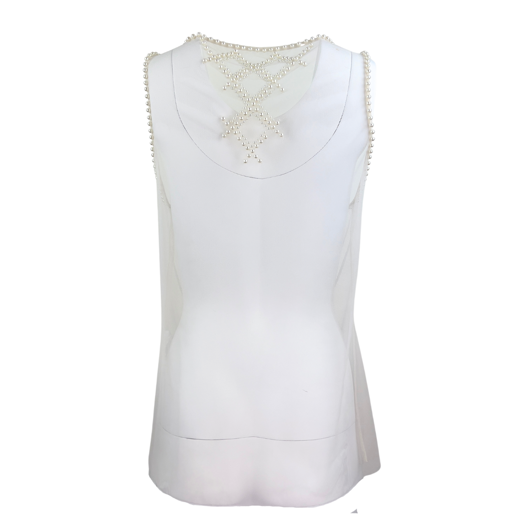 Sheer Cream Tank With Pearls