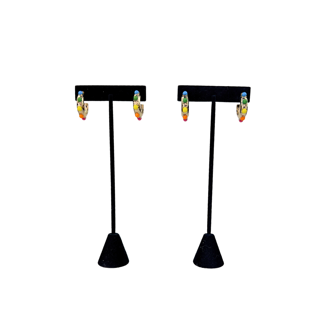 Small Silver Hoops with Multi Color Resin Dots